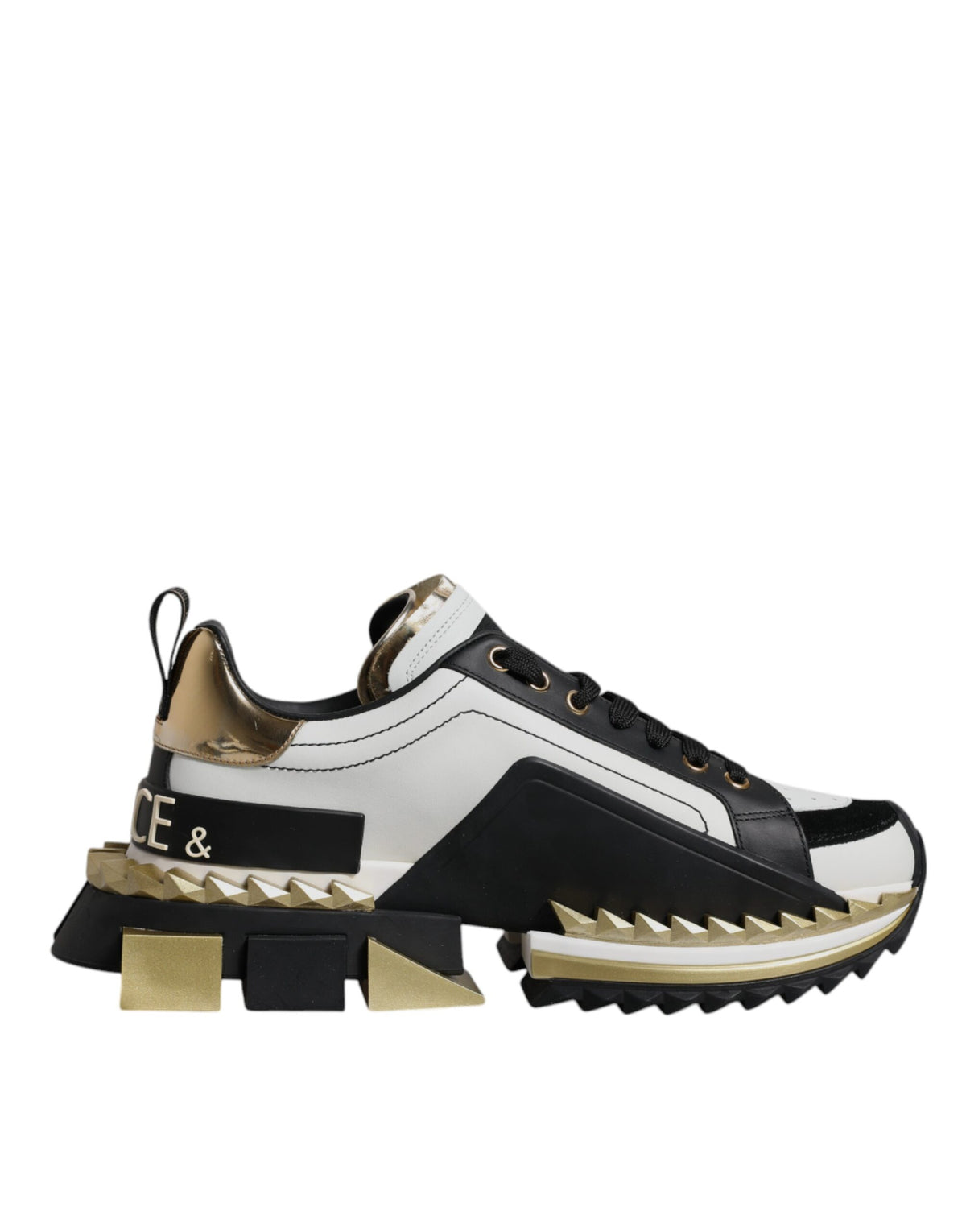 Dolce & Gabbana White Gold Black Leather SUPER KING Sneakers Shoes -   -  Dolce & Gabbana.