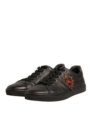 Dolce & Gabbana Black Leather Heart Embellished Sneakers Shoes -   -  Dolce & Gabbana.