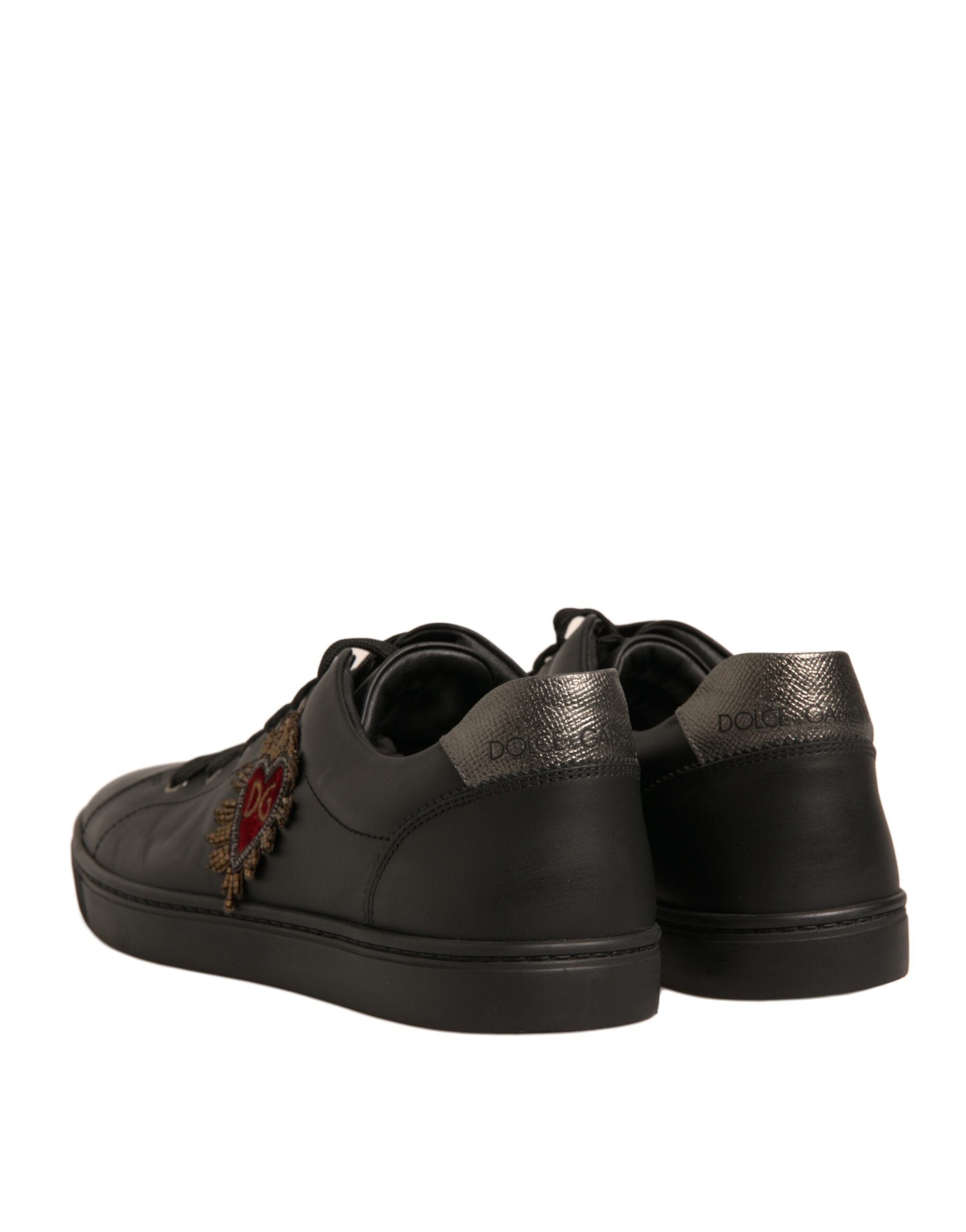 Dolce & Gabbana Black Leather Heart Embellished Sneakers Shoes -   -  Dolce & Gabbana.