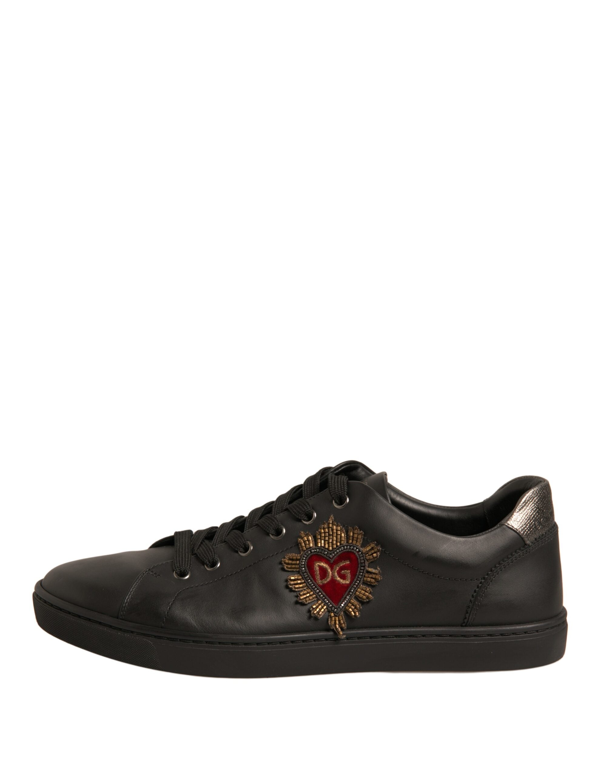 Dolce & Gabbana Black Leather Heart Embellished Sneakers Shoes -   -  Dolce & Gabbana.