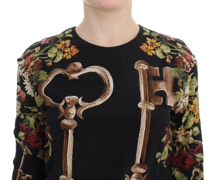 Dolce & Gabbana Black Key Floral Print Silk Blouse Top -   -  Dolce & Gabbana.