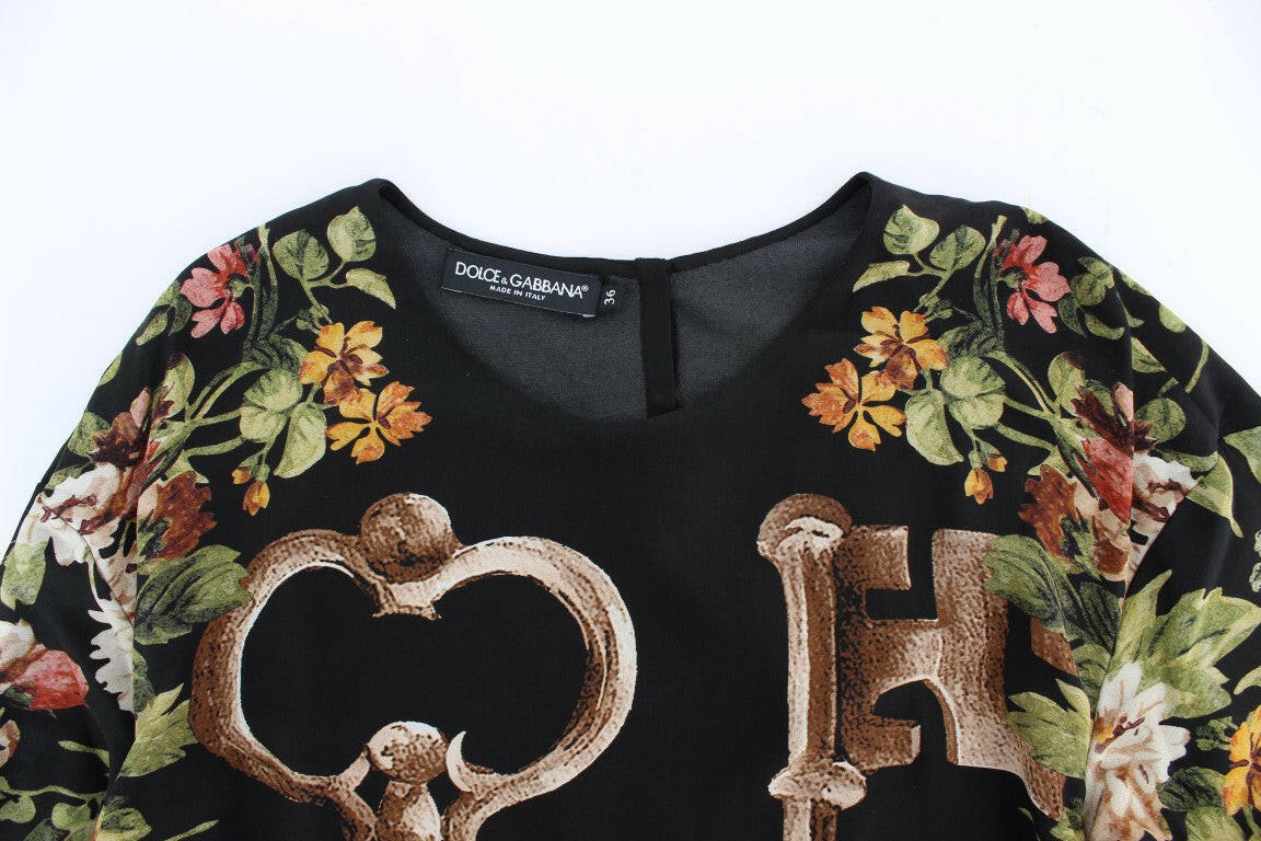 Dolce & Gabbana Black Key Floral Print Silk Blouse Top -   -  Dolce & Gabbana.