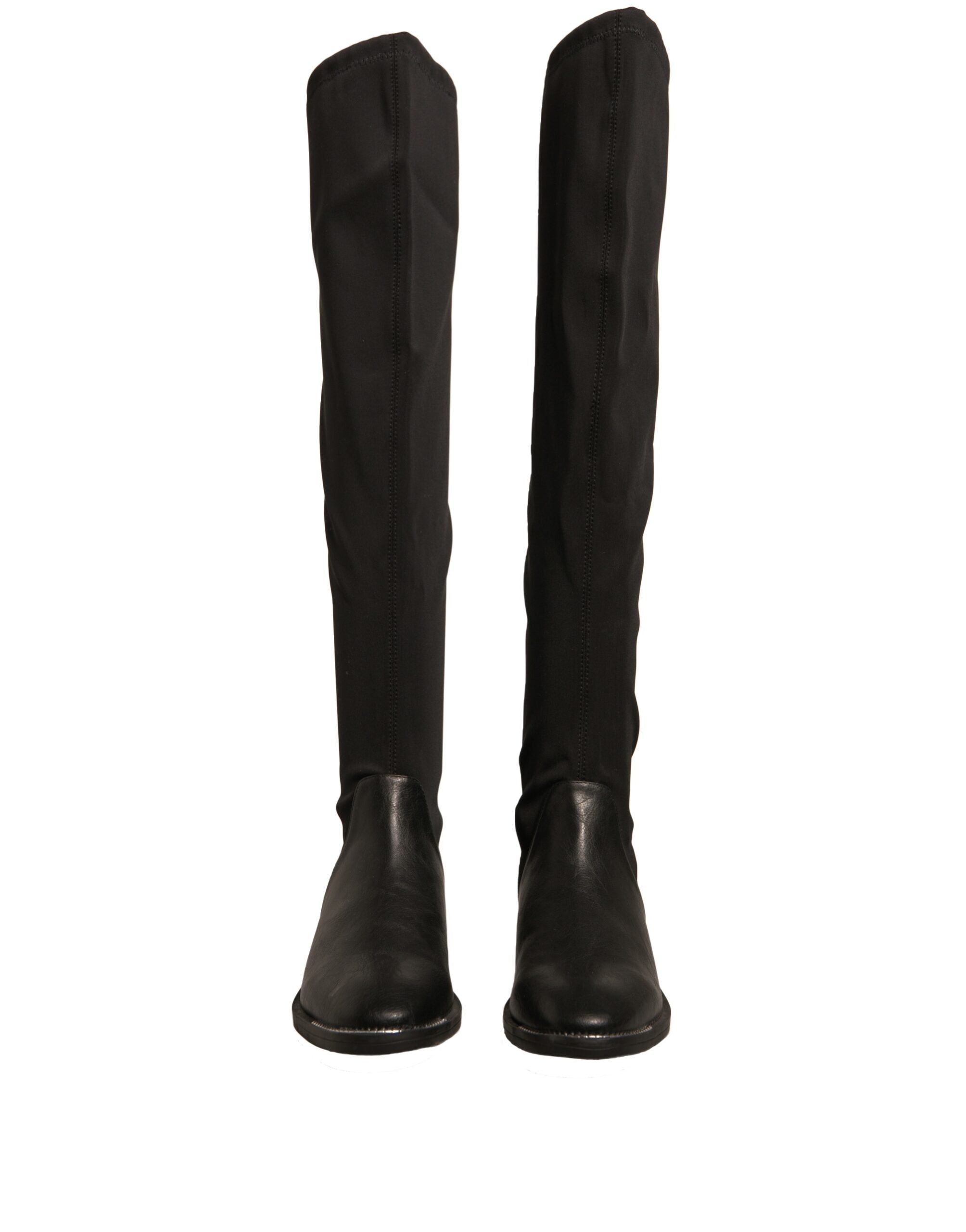 MY TWIN Black Leather Suede Flats High Boots Shoes -   -  MY TWIN.