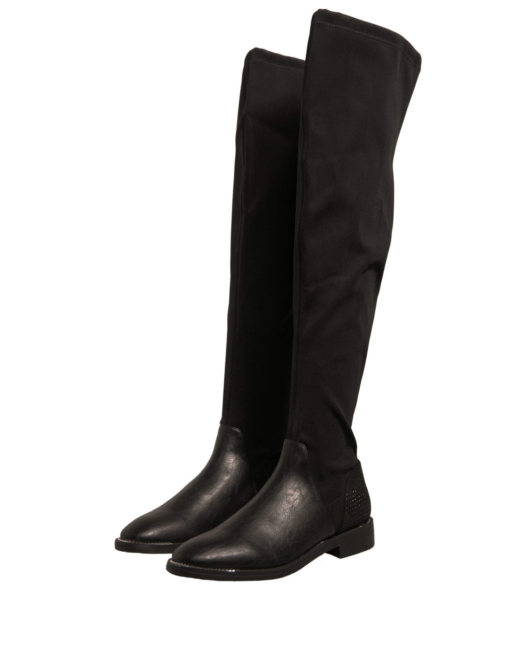 MY TWIN Black Leather Suede Flats High Boots Shoes -   -  MY TWIN.