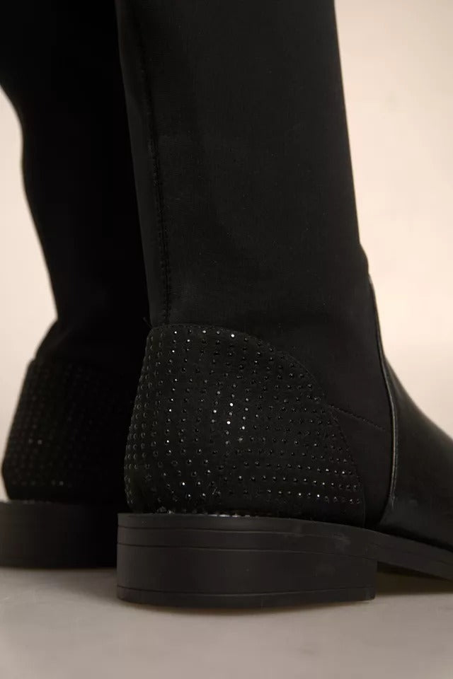 MY TWIN Black Leather Suede Flats High Boots Shoes -   -  MY TWIN.