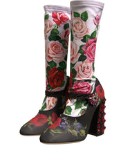 Dolce & Gabbana Black Floral Socks Crystal Boots Jersey Shoes -   -  Dolce & Gabbana.