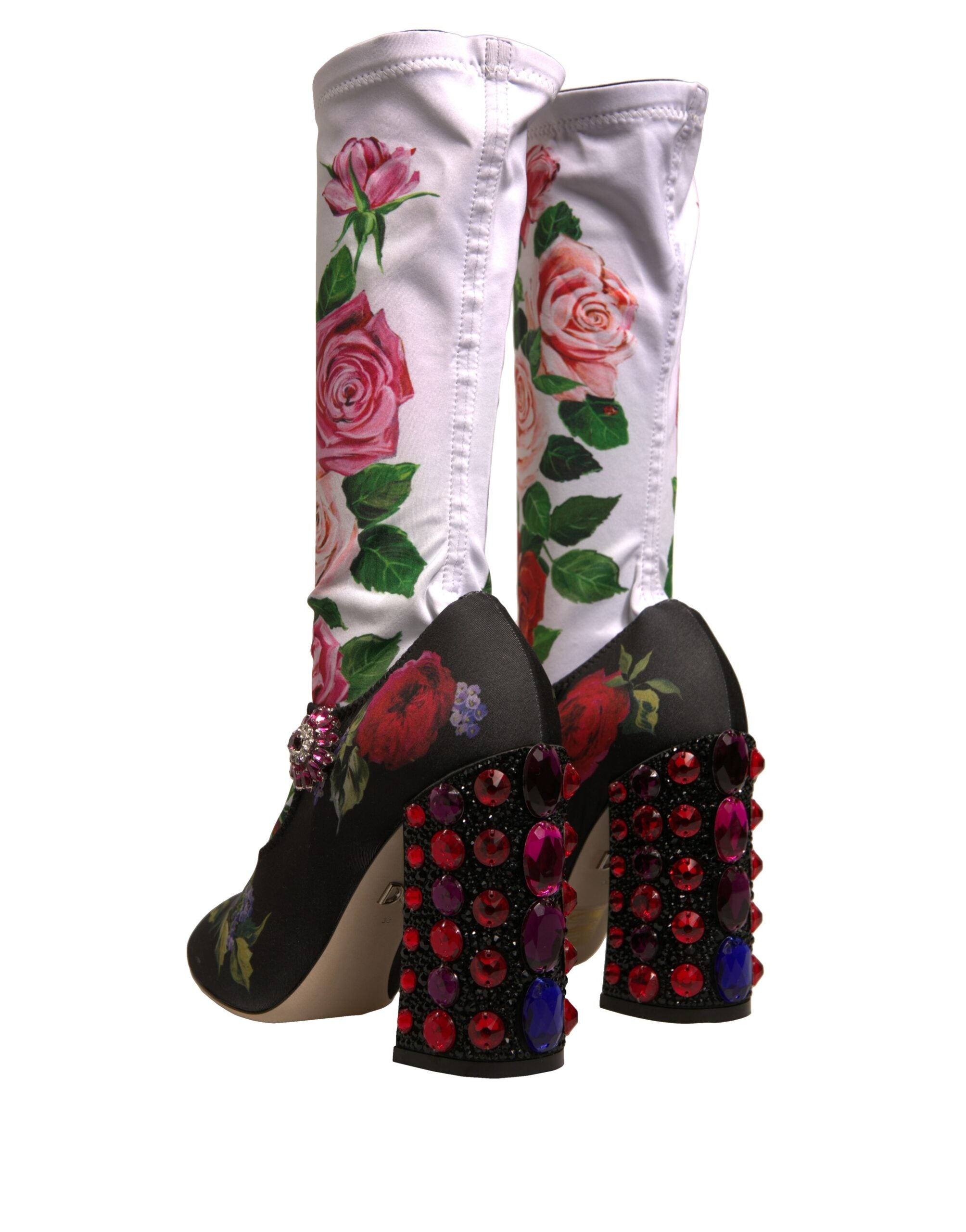 Dolce & Gabbana Black Floral Socks Crystal Boots Jersey Shoes -   -  Dolce & Gabbana.
