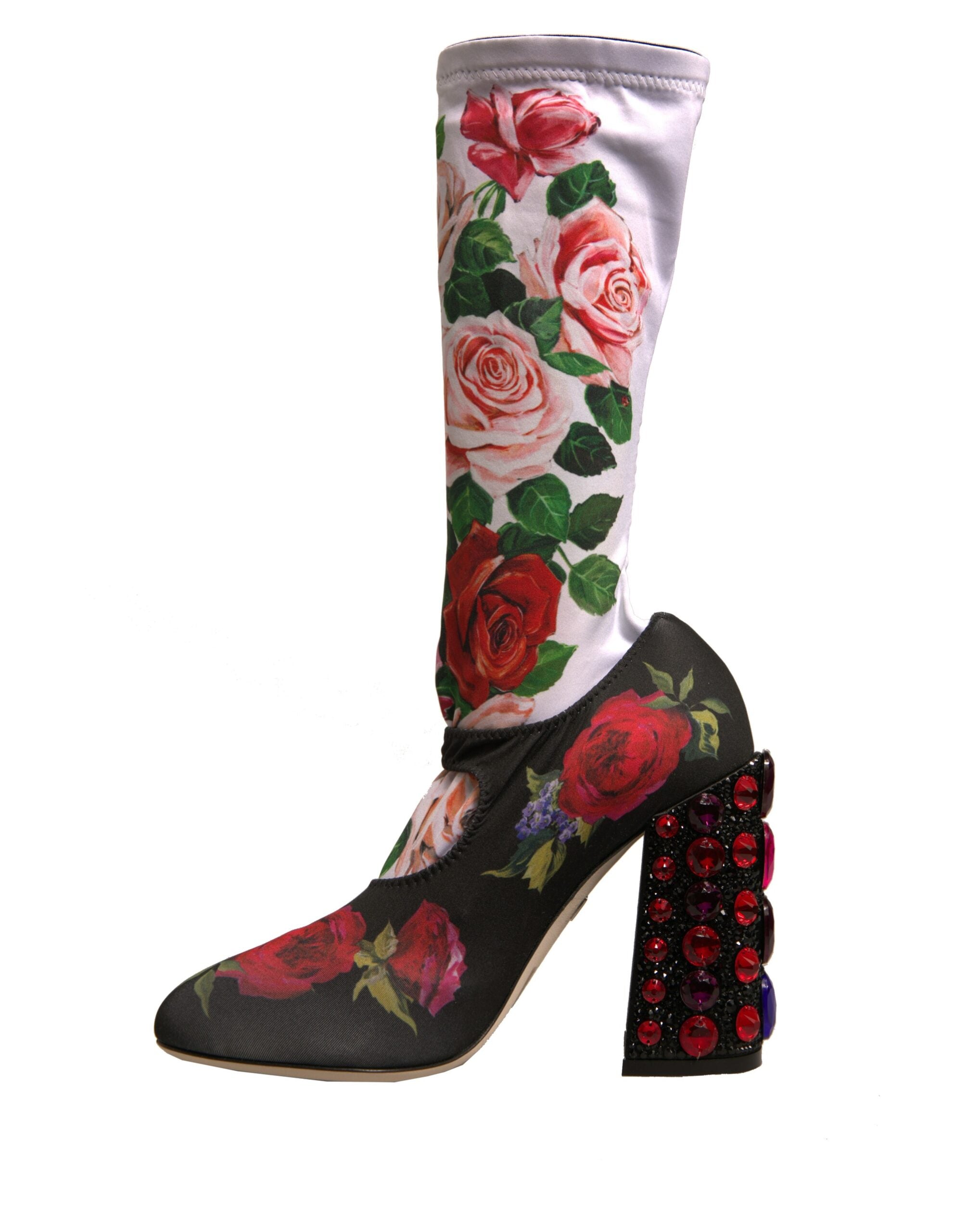 Dolce & Gabbana Black Floral Socks Crystal Boots Jersey Shoes -   -  Dolce & Gabbana.