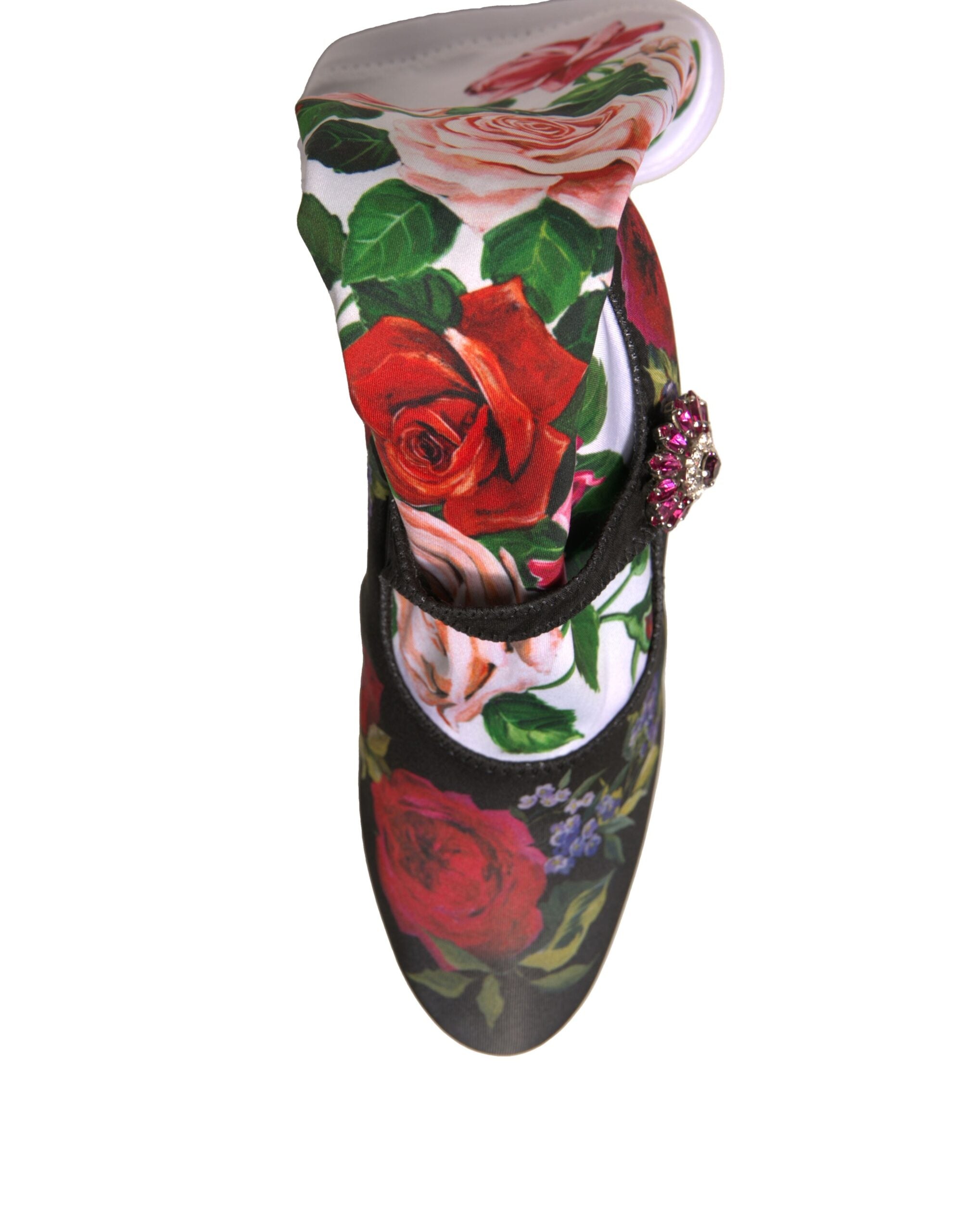 Dolce & Gabbana Black Floral Socks Crystal Boots Jersey Shoes -   -  Dolce & Gabbana.
