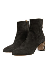 Dolce & Gabbana Black Embellished Heel Ankle Boots Shoes -   -  Dolce & Gabbana.