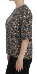 Dolce & Gabbana Gray Gold Key Print Silk Blouse T-shirt -   -  Dolce & Gabbana.