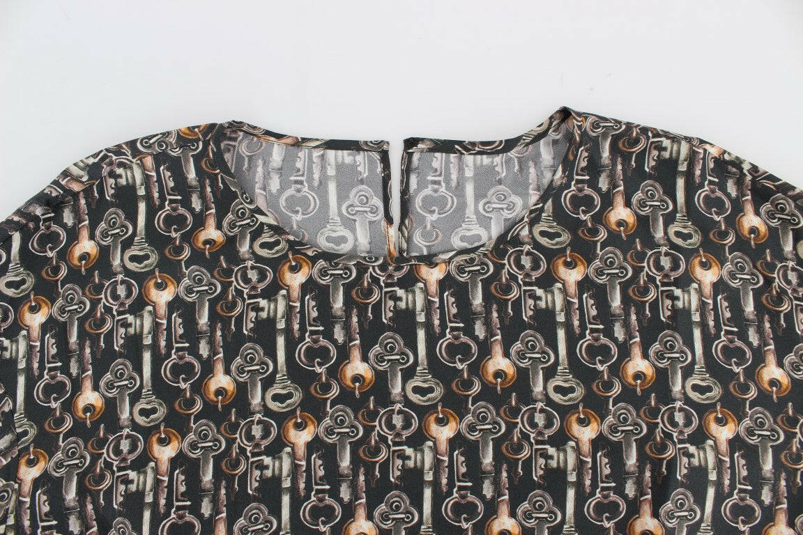 Dolce & Gabbana Gray Gold Key Print Silk Blouse T-shirt -   -  Dolce & Gabbana.