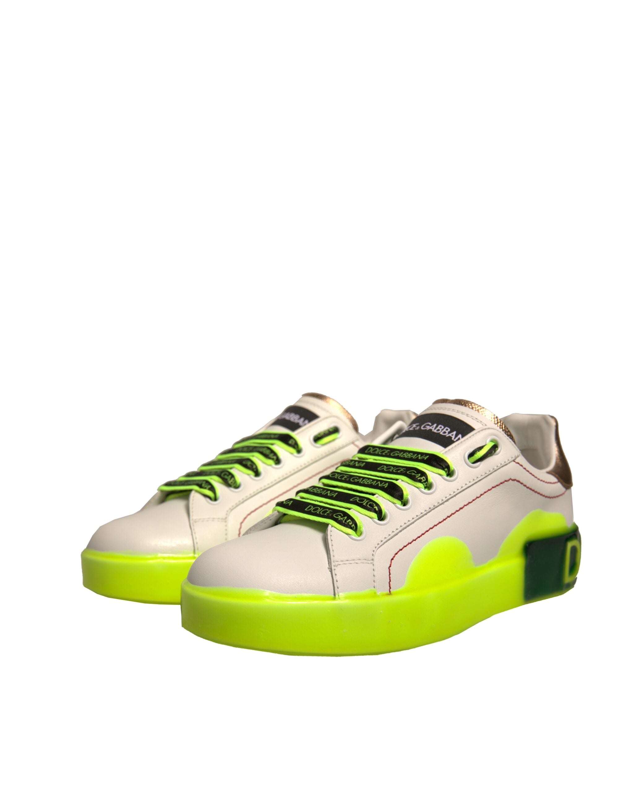 Dolce & Gabbana White Yellow Portofino Leather Sneakers Shoes -   -  Dolce & Gabbana.