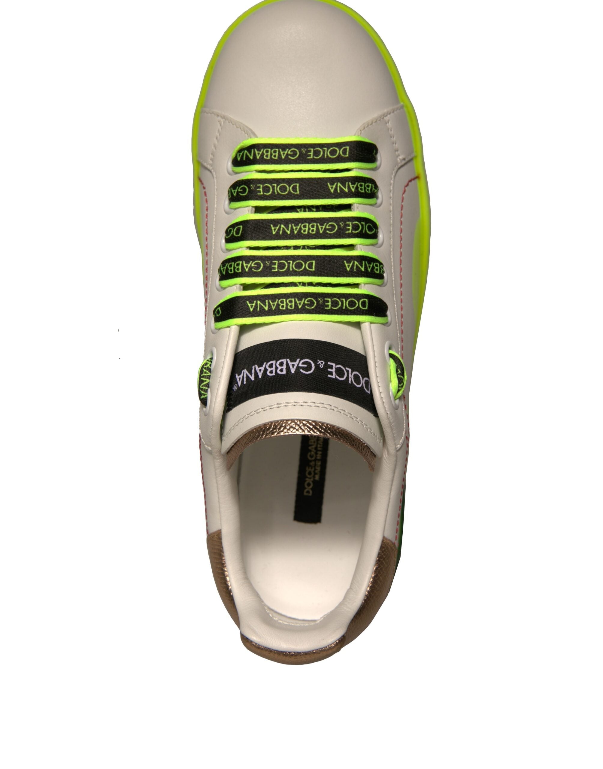 Dolce & Gabbana White Yellow Portofino Leather Sneakers Shoes -   -  Dolce & Gabbana.