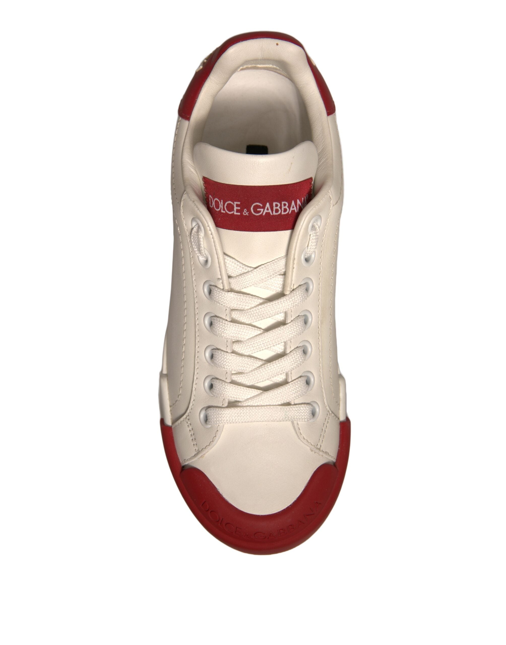 Dolce & Gabbana Shoes White Leather Logo Portofino Sneakers -   -  Dolce & Gabbana.