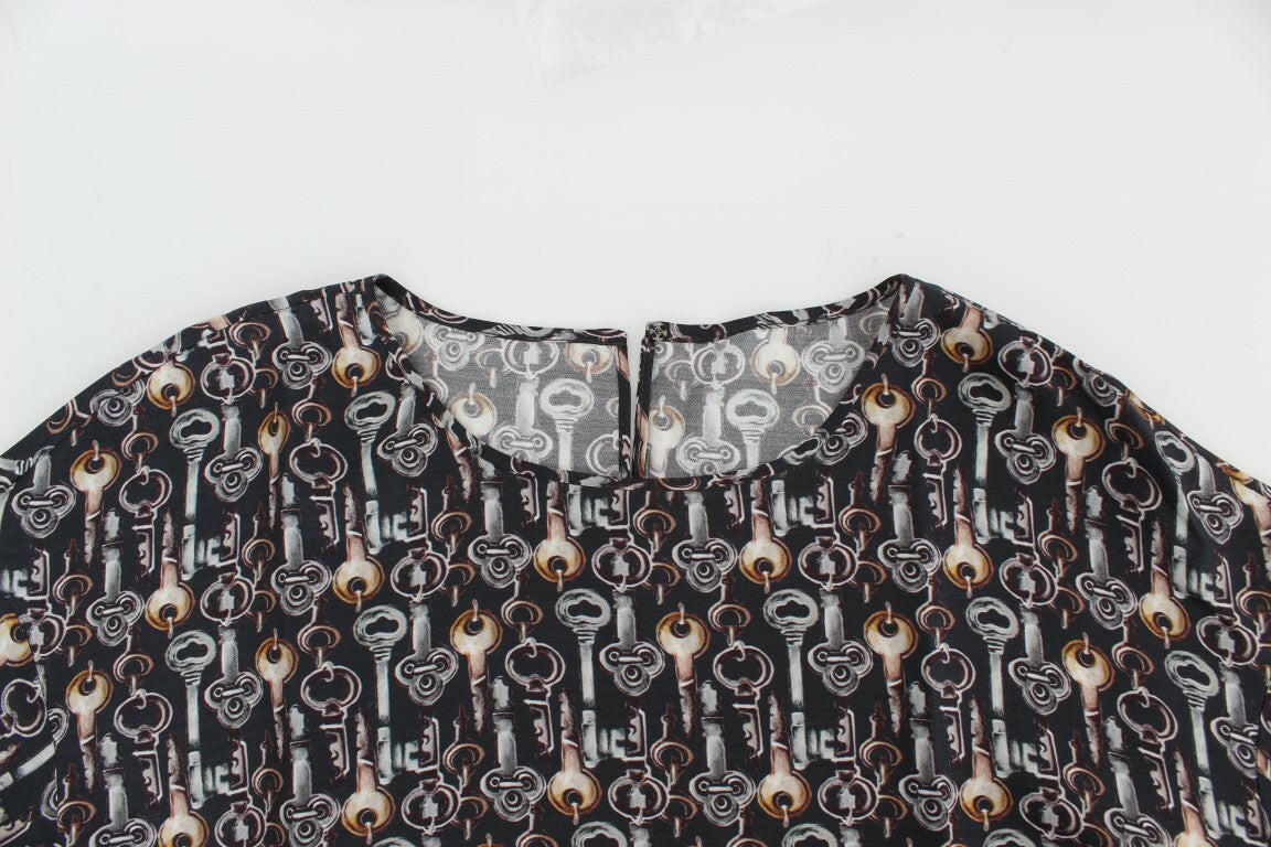 Dolce & Gabbana Gray Gold Key Print Silk Blouse T-shirt -   -  Dolce & Gabbana.