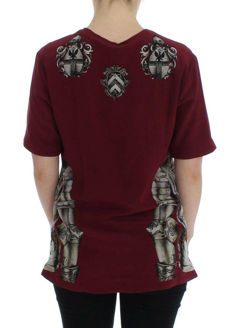 Dolce & Gabbana Red Knight Print Silk Blouse T-shirt -   -  Dolce & Gabbana.
