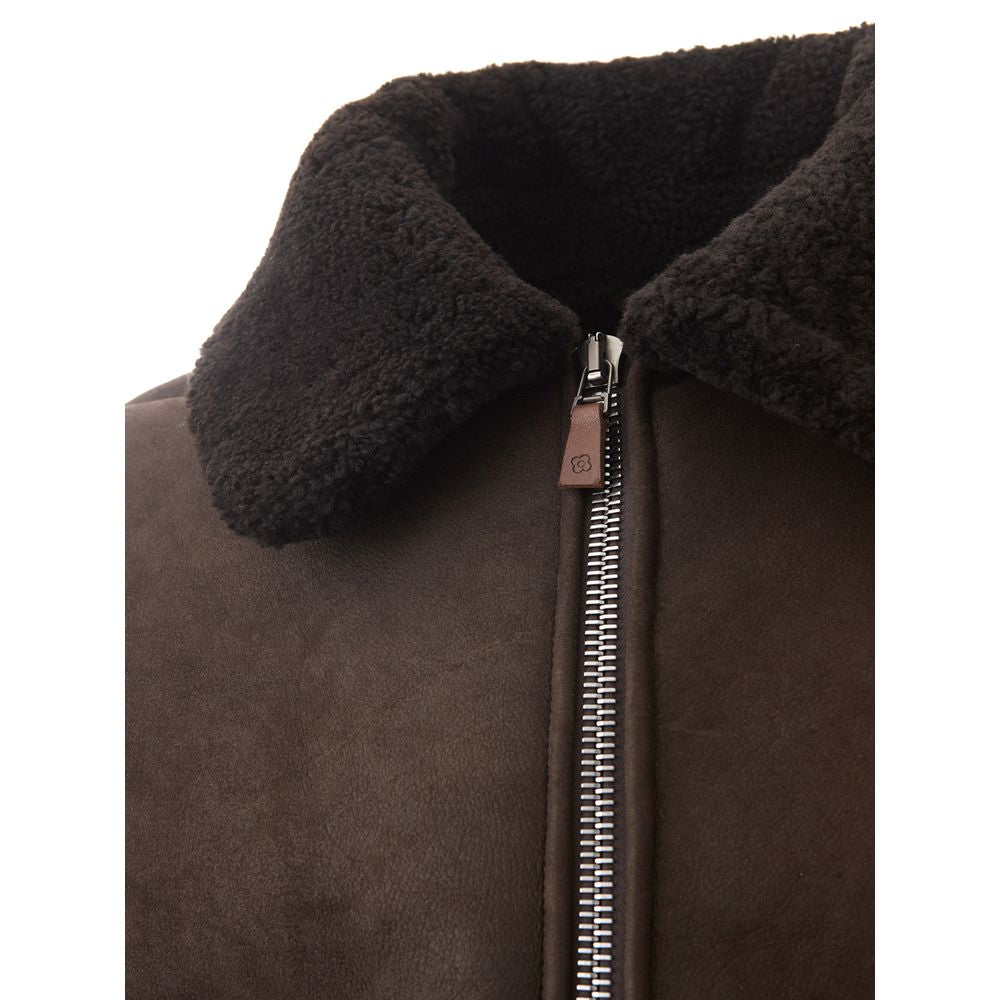 Lardini Elegant Montone Leather Brown Jacket -   -  Lardini.