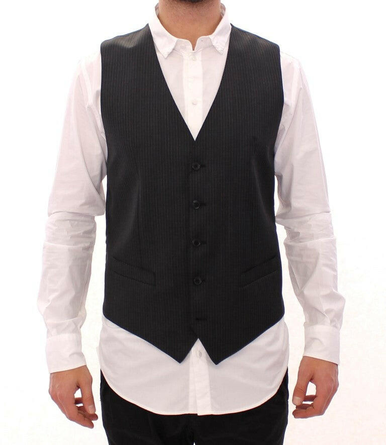 Dolce & Gabbana Gray Striped Wool Single Breasted Vest -  Vests for Men Suits -  Dolce & Gabbana.
