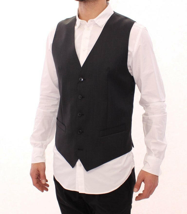 Dolce & Gabbana Gray Striped Wool Single Breasted Vest -  Vests for Men Suits -  Dolce & Gabbana.