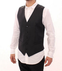 Dolce & Gabbana Gray Striped Wool Single Breasted Vest -  Vests for Men Suits -  Dolce & Gabbana.