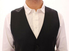 Dolce & Gabbana Gray Striped Wool Single Breasted Vest -  Vests for Men Suits -  Dolce & Gabbana.