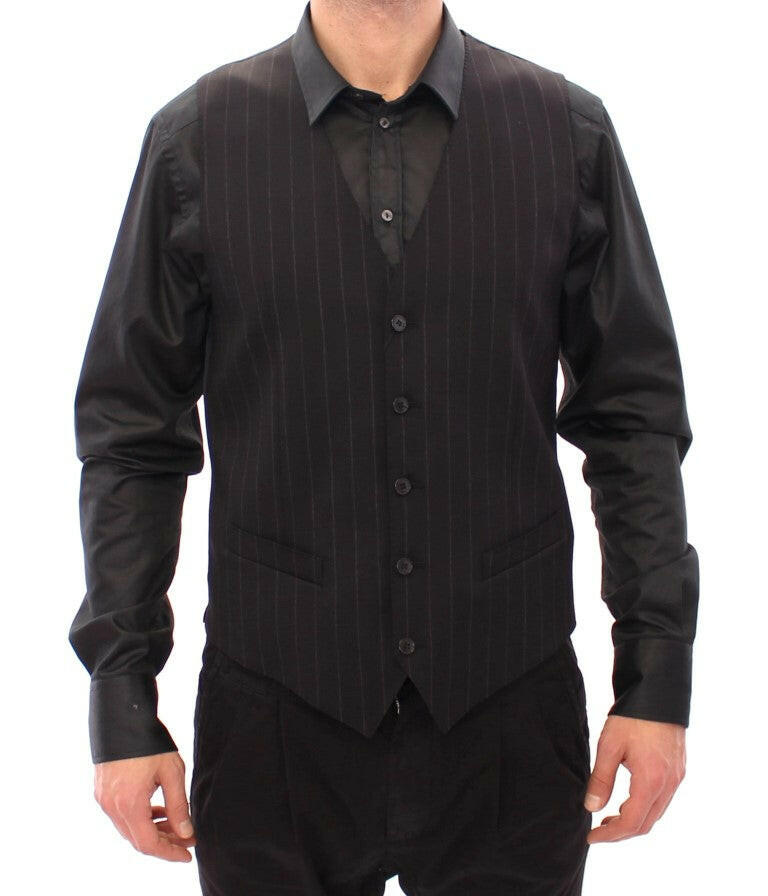 Dolce & Gabbana Black Striped Wool Logo Vest -  Vests for Men Suits -  Dolce & Gabbana.