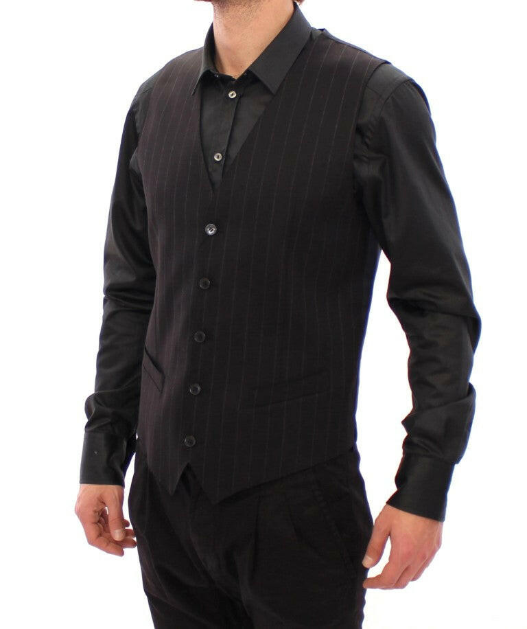 Dolce & Gabbana Black Striped Wool Logo Vest -  Vests for Men Suits -  Dolce & Gabbana.