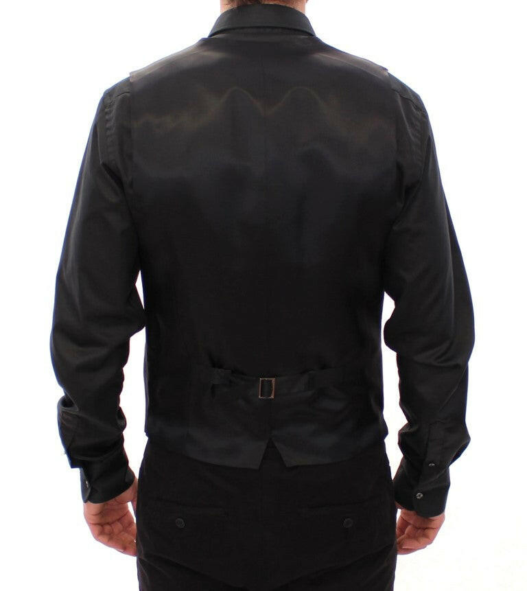 Dolce & Gabbana Black Striped Wool Logo Vest -  Vests for Men Suits -  Dolce & Gabbana.