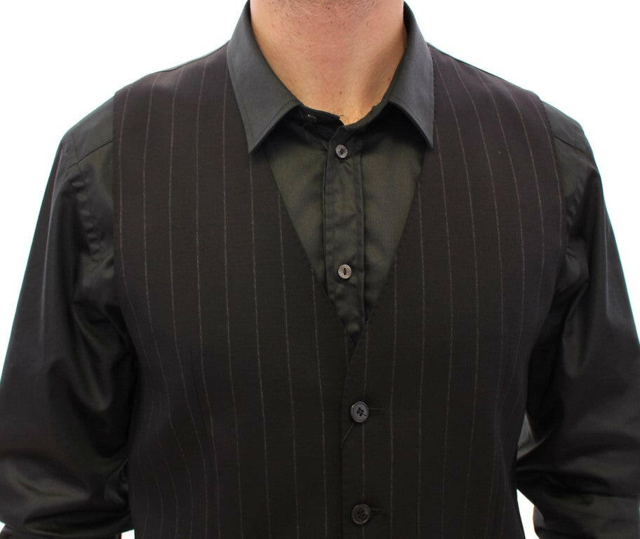 Dolce & Gabbana Black Striped Wool Logo Vest -  Vests for Men Suits -  Dolce & Gabbana.