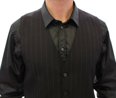 Dolce & Gabbana Black Striped Wool Logo Vest -  Vests for Men Suits -  Dolce & Gabbana.