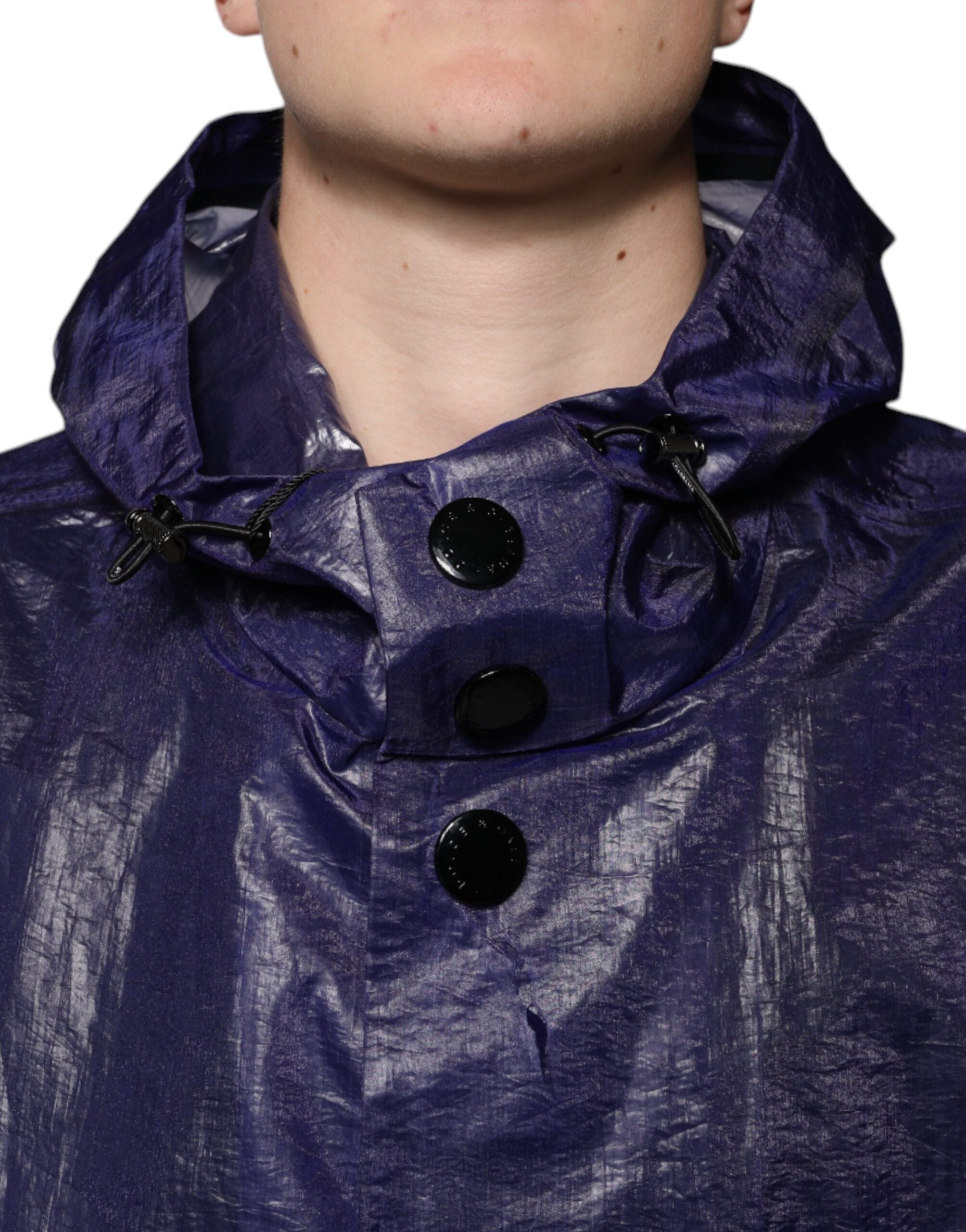 Dolce & Gabbana Dark Blue Cotton Hooded Men Raincoat Jacket -   -  Dolce & Gabbana.