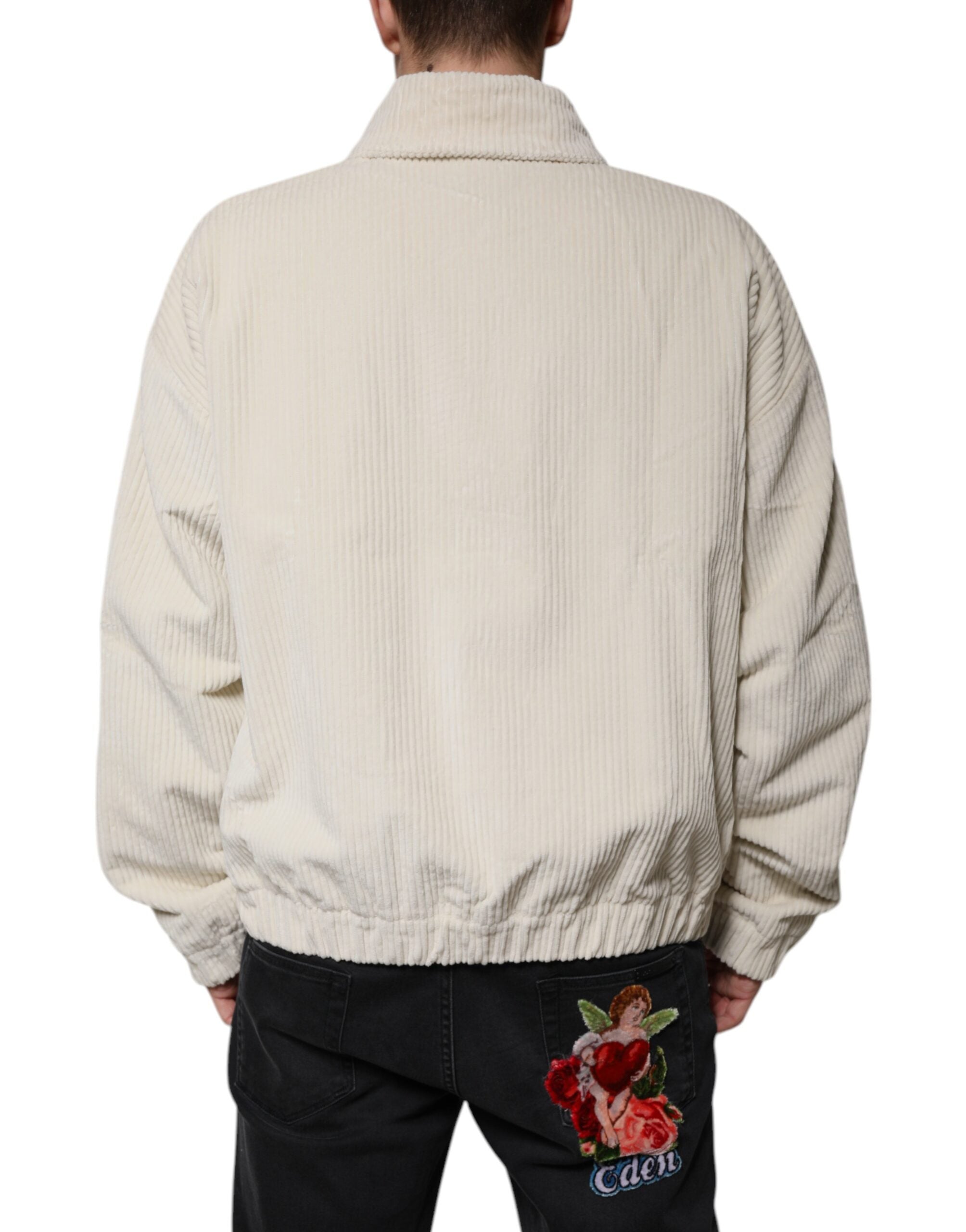 Dolce & Gabbana Beige Logo Applique Cotton Corduroy Full Zip Jacket -   -  Dolce & Gabbana.