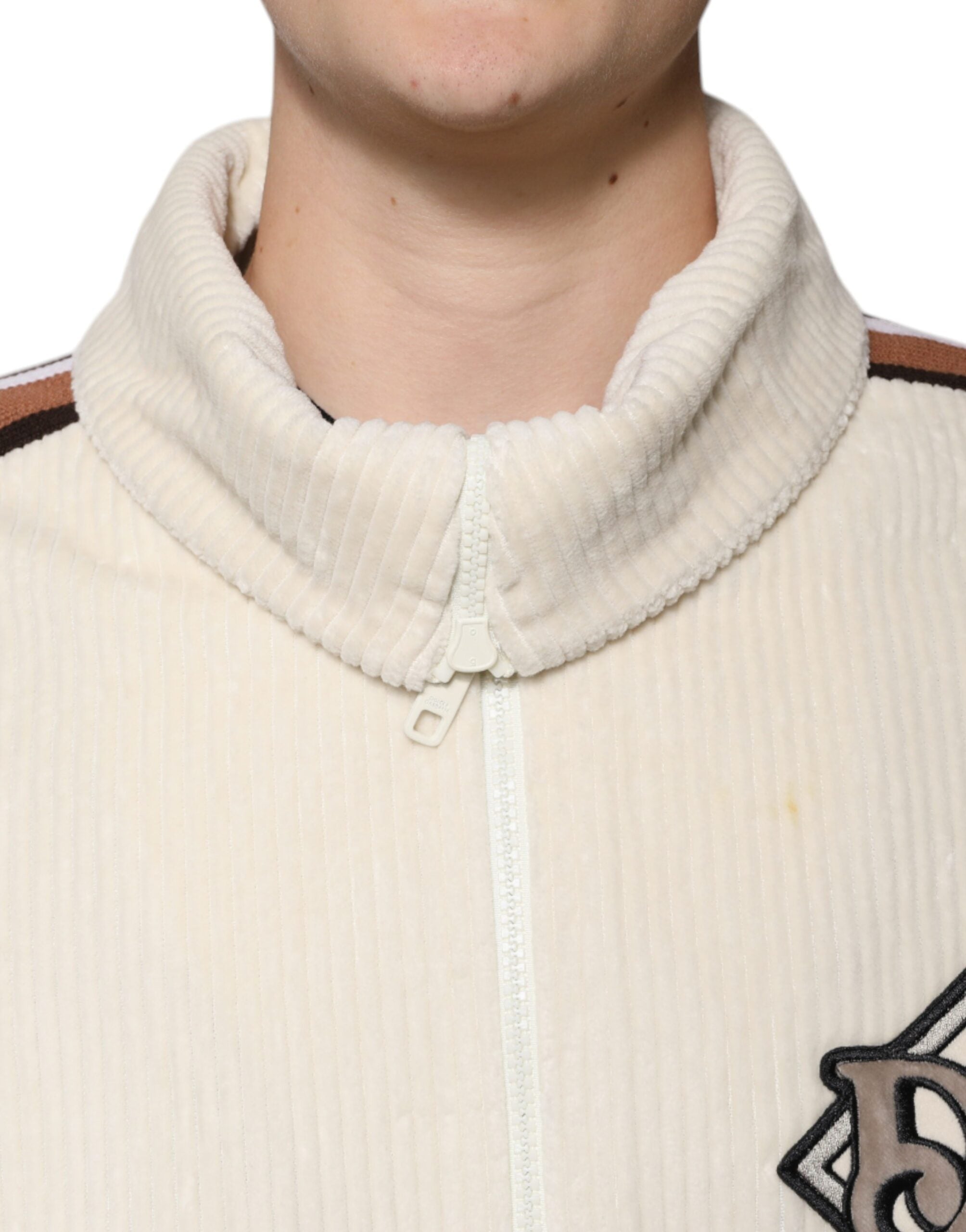 Dolce & Gabbana Beige Logo Applique Cotton Corduroy Full Zip Jacket -   -  Dolce & Gabbana.