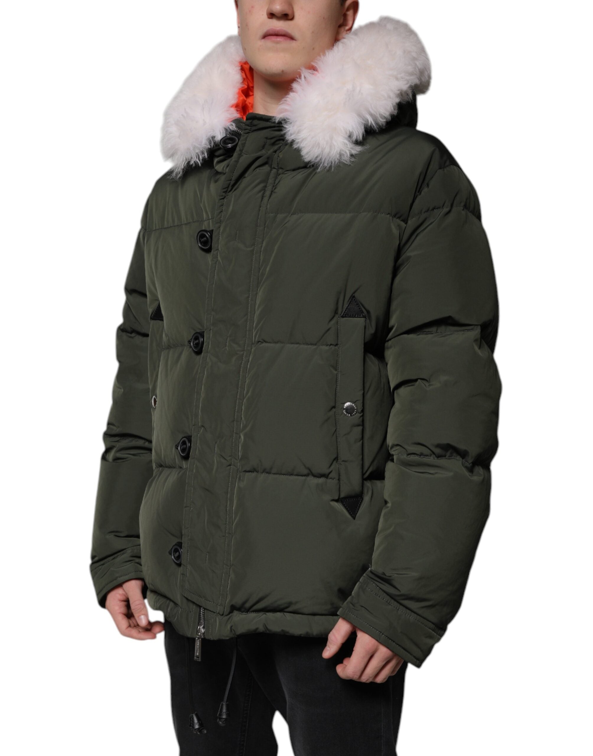 Dsquared² Green Hooded Long Sleeves Fur Shearling Jacket -   -  Dsquared².