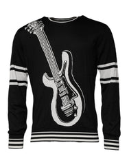 Dolce & Gabbana Black White Guitar Silk Crew Neck Sweater -   -  Dolce & Gabbana.