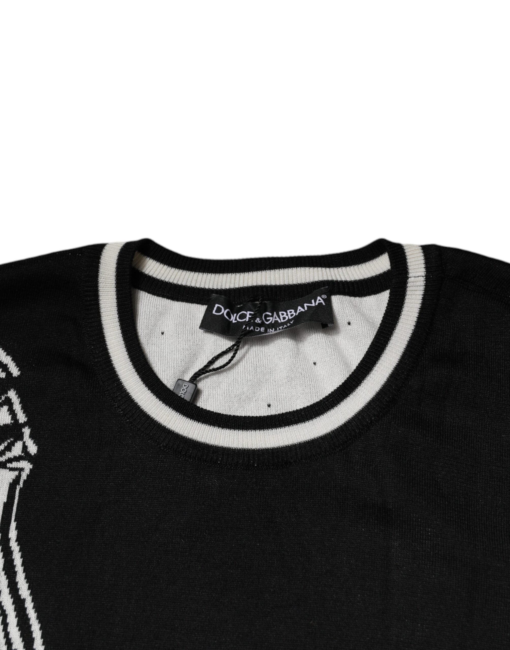 Dolce & Gabbana Black White Guitar Silk Crew Neck Sweater -   -  Dolce & Gabbana.