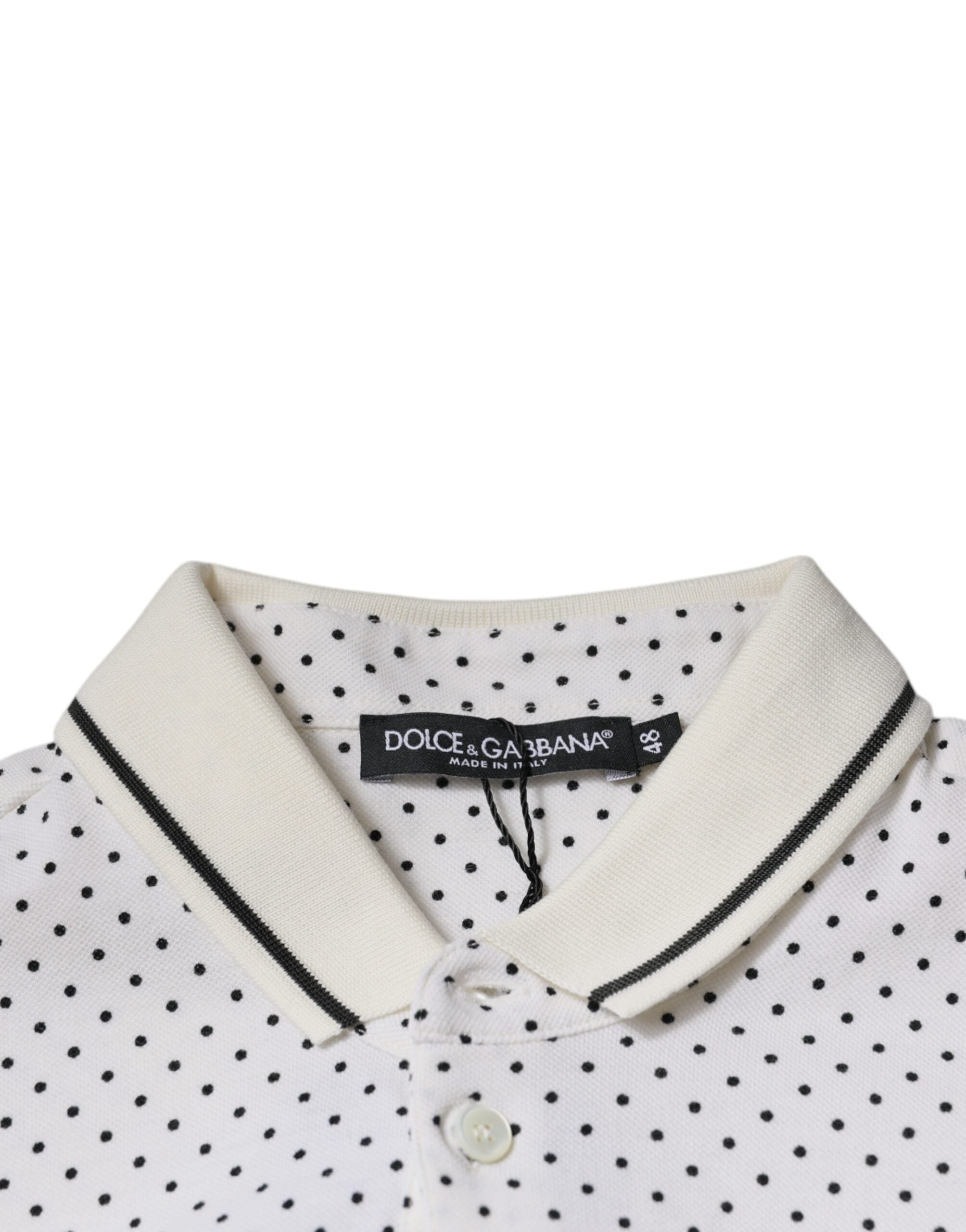 Dolce & Gabbana White Polka Dot Cotton Collared Polo T-shirt -   -  Dolce & Gabbana.