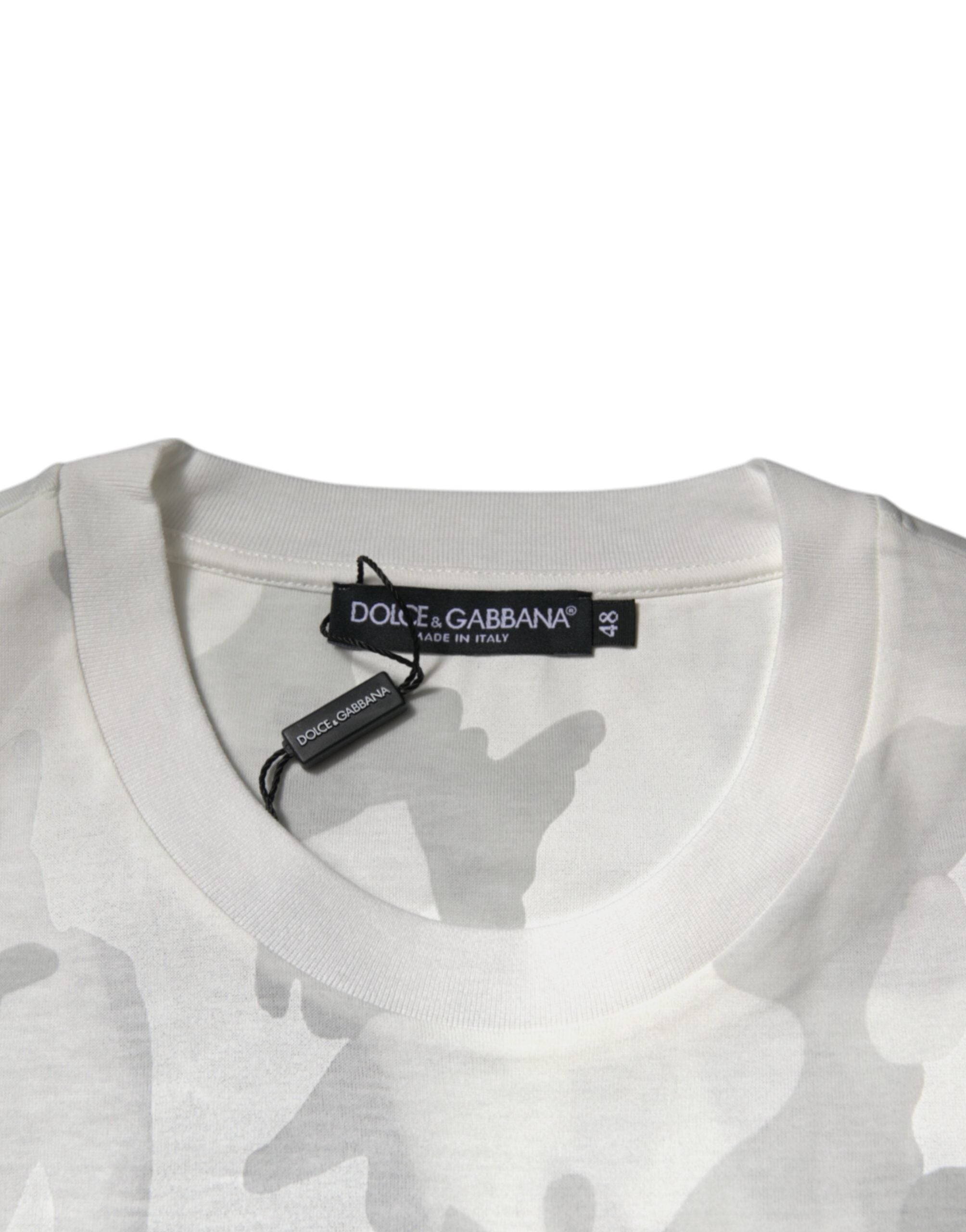 Dolce & Gabbana White Gray Camouflage Cotton Crew Neck T-shirt -   -  Dolce & Gabbana.
