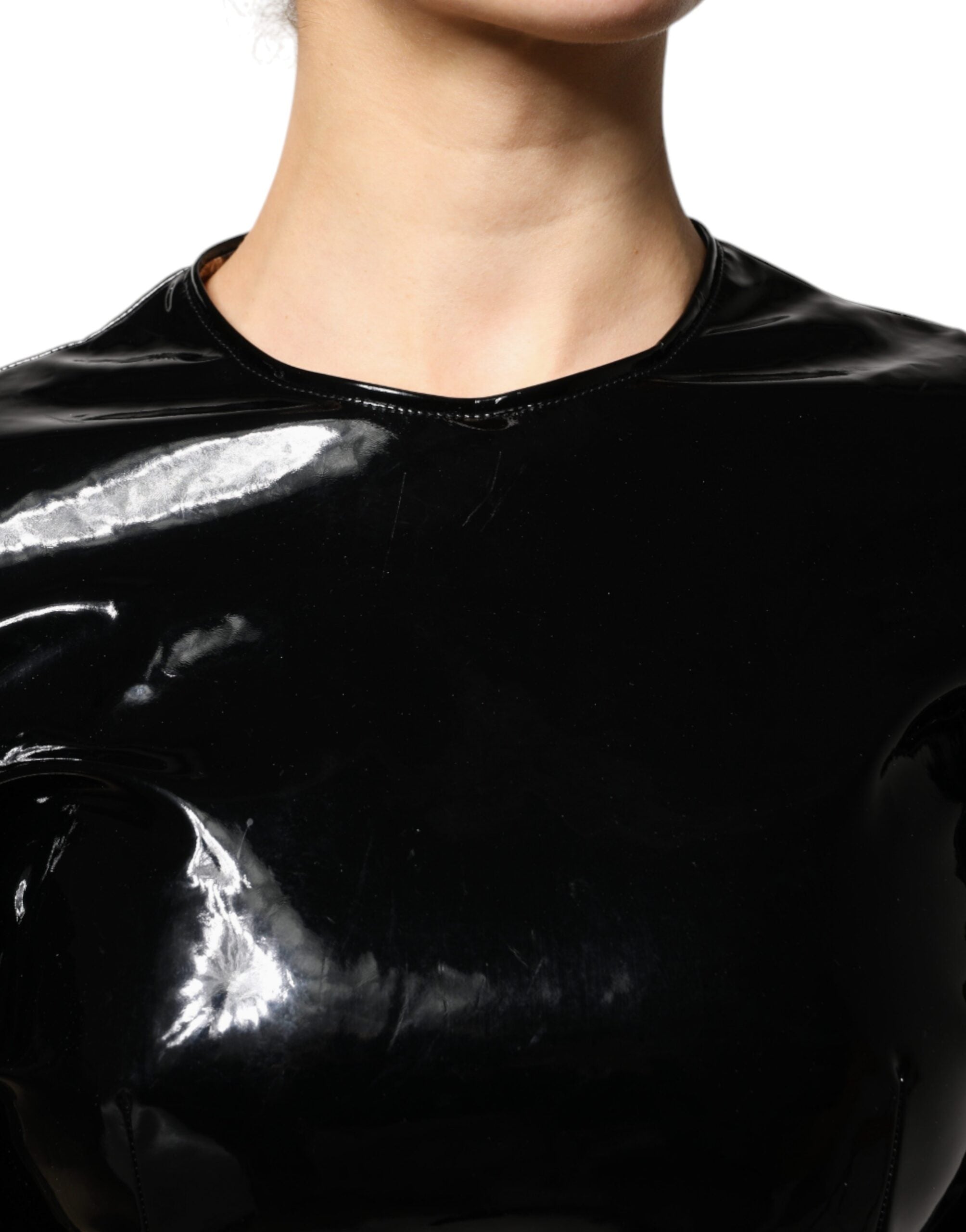 Dolce & Gabbana Black Patent Leather Puff Sleeves Mini Dress -   -  Dolce & Gabbana.