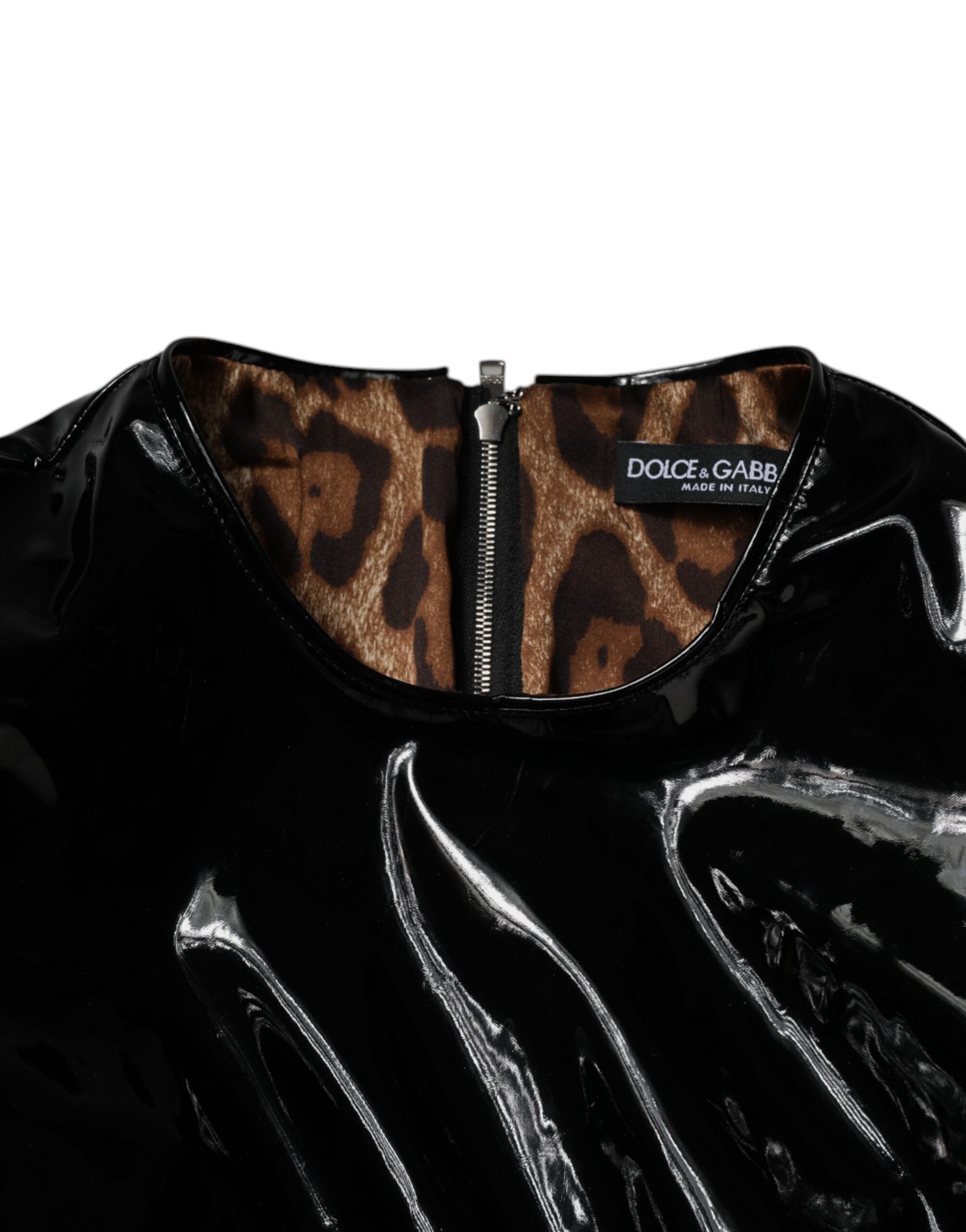 Dolce & Gabbana Black Patent Leather Puff Sleeves Mini Dress -   -  Dolce & Gabbana.