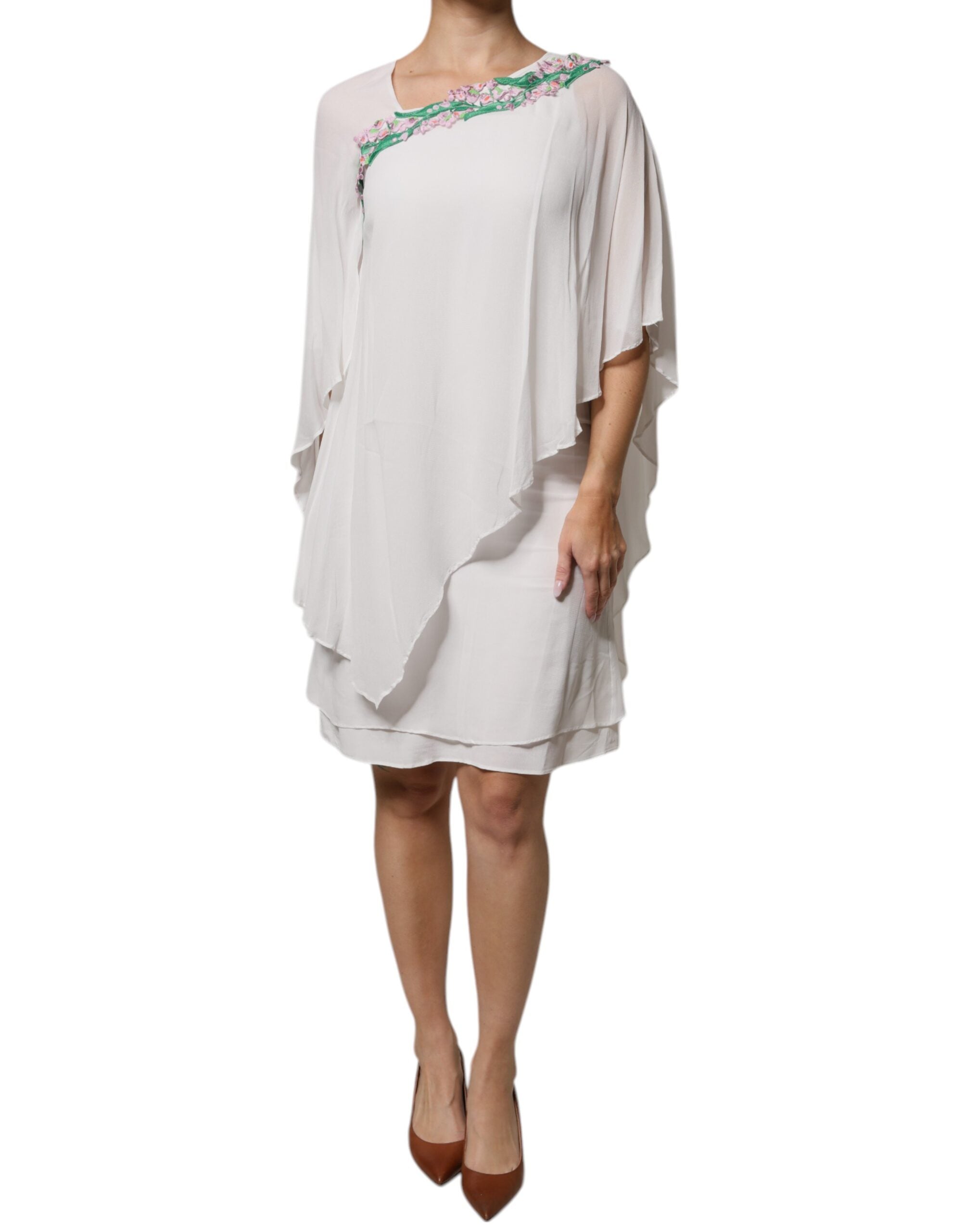 Blumarine White Floral Embroidery Viscose Chiffon Shift Dress -   -  Blumarine.
