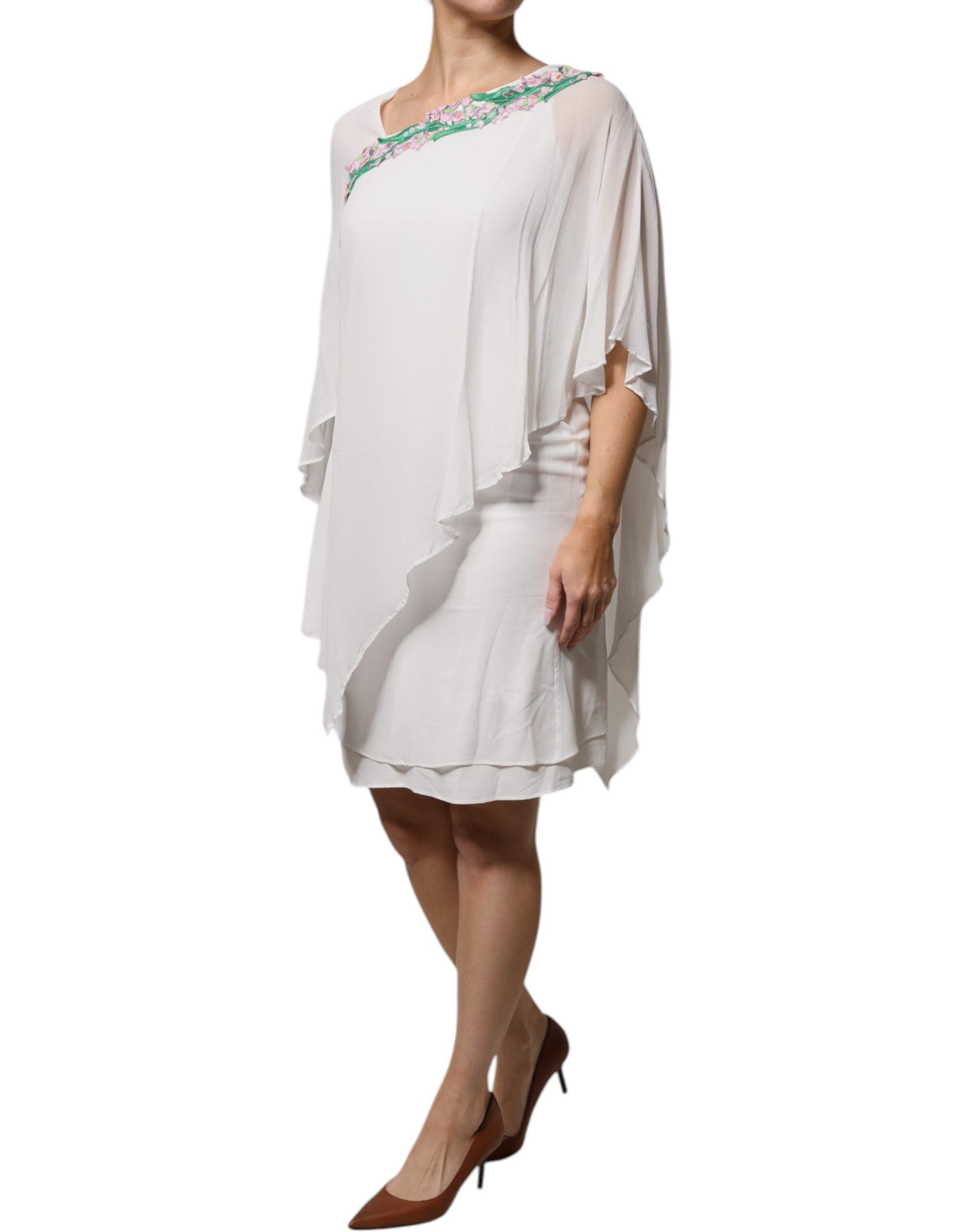 Blumarine White Floral Embroidery Viscose Chiffon Shift Dress -   -  Blumarine.