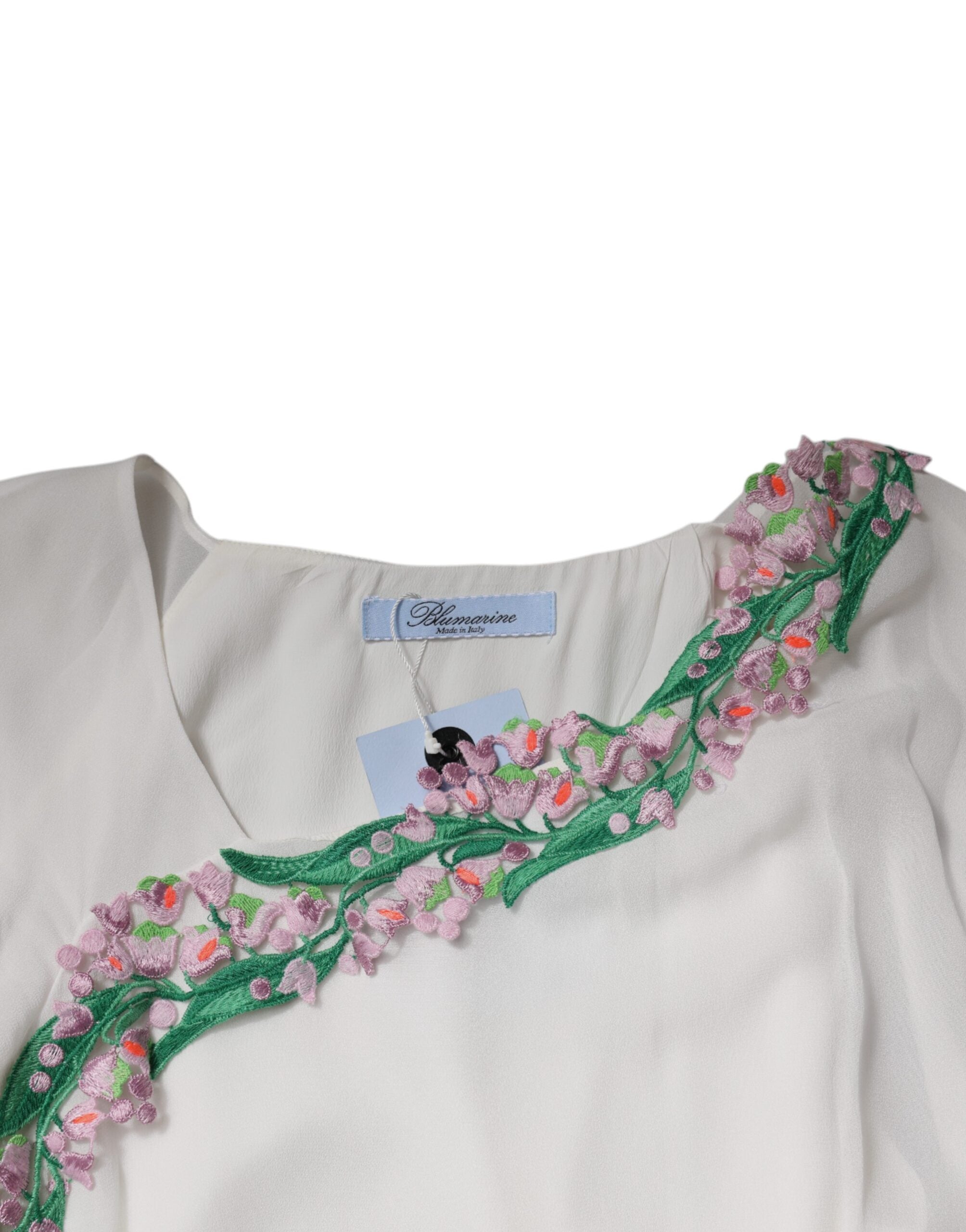 Blumarine White Floral Embroidery Viscose Chiffon Shift Dress -   -  Blumarine.