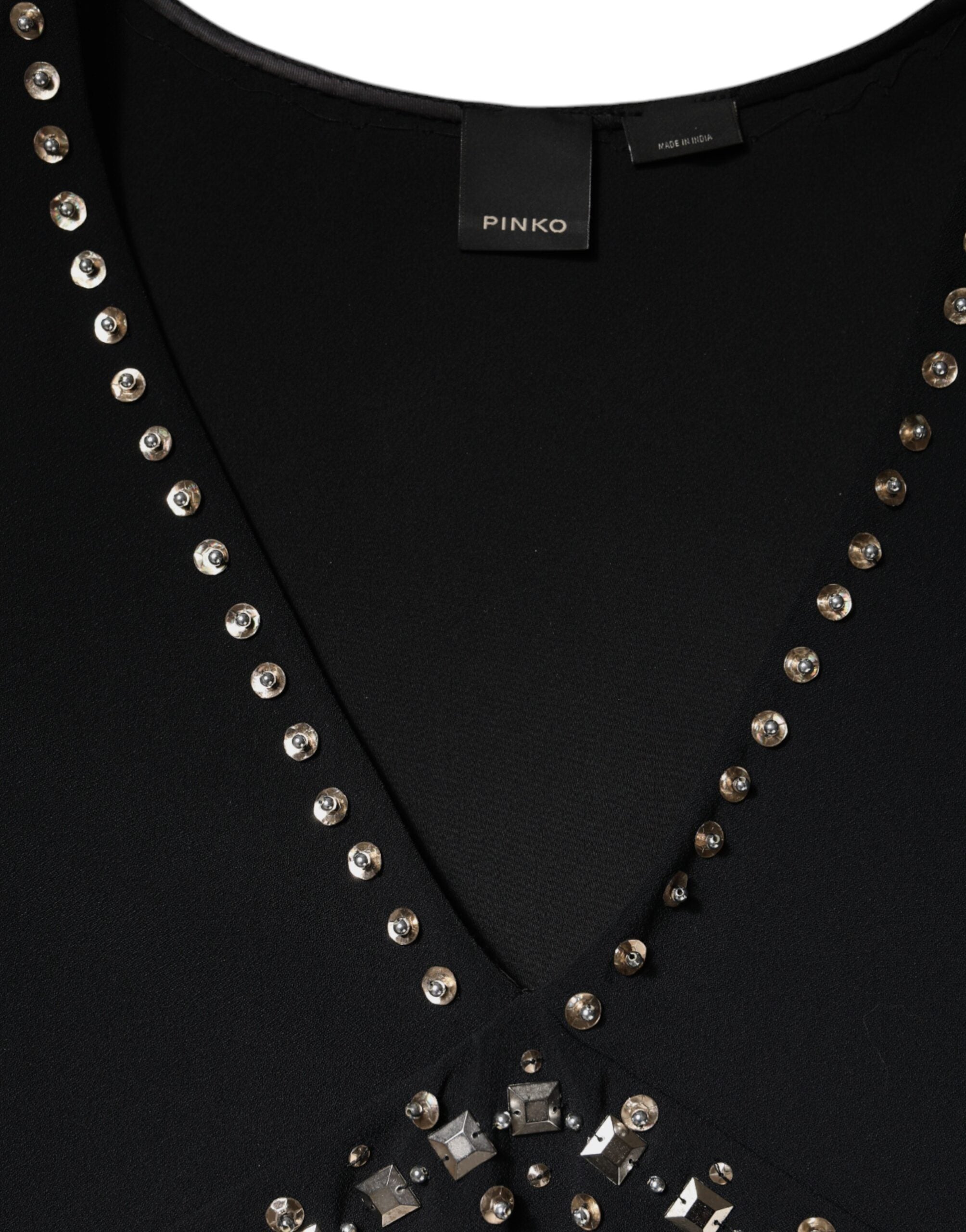 PINKO Black Embellished Polyester Sleeveless Shift A-line Mini Dress -   -  PINKO.