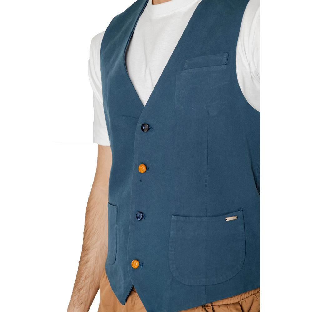 Gianni Lupo Blue Cotton Waistcoat -  Vests for Men Suits -  Gianni Lupo.