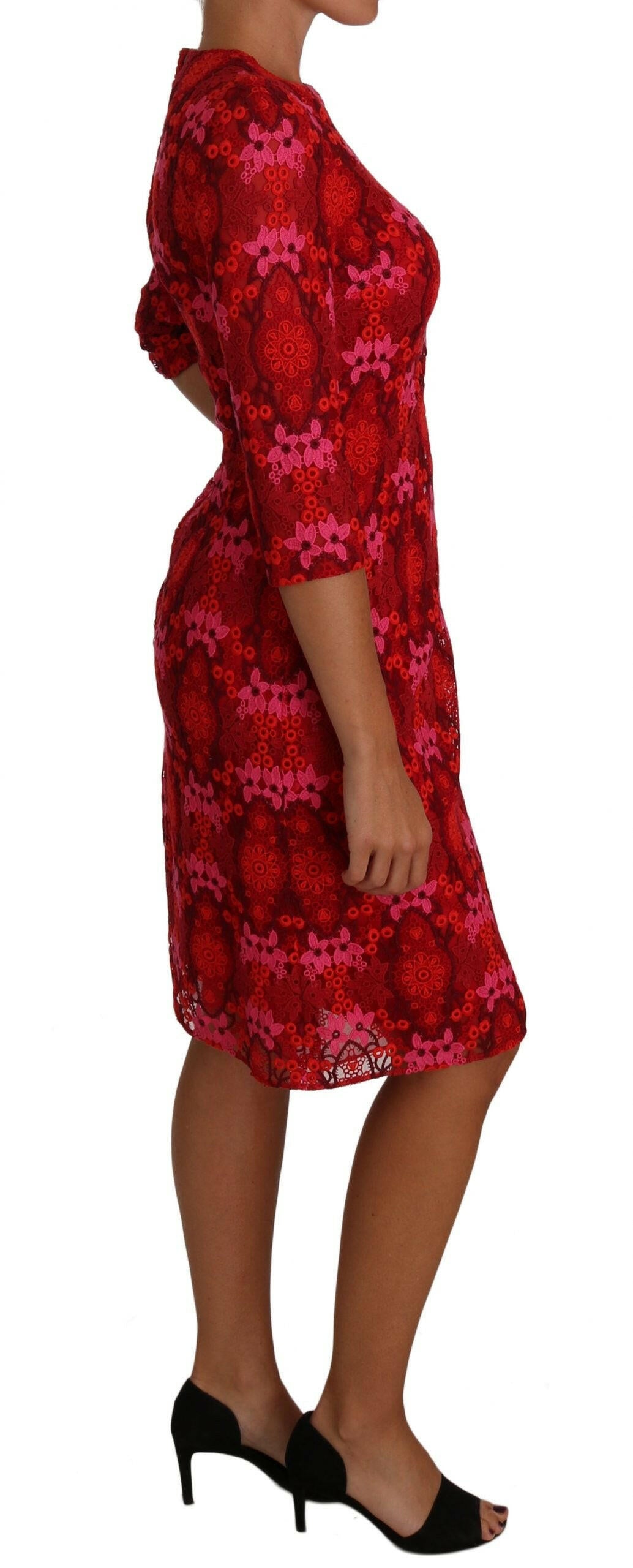 Dolce & Gabbana Floral Crochet Lace Red Pink Sheath Dress -   -  Dolce & Gabbana.