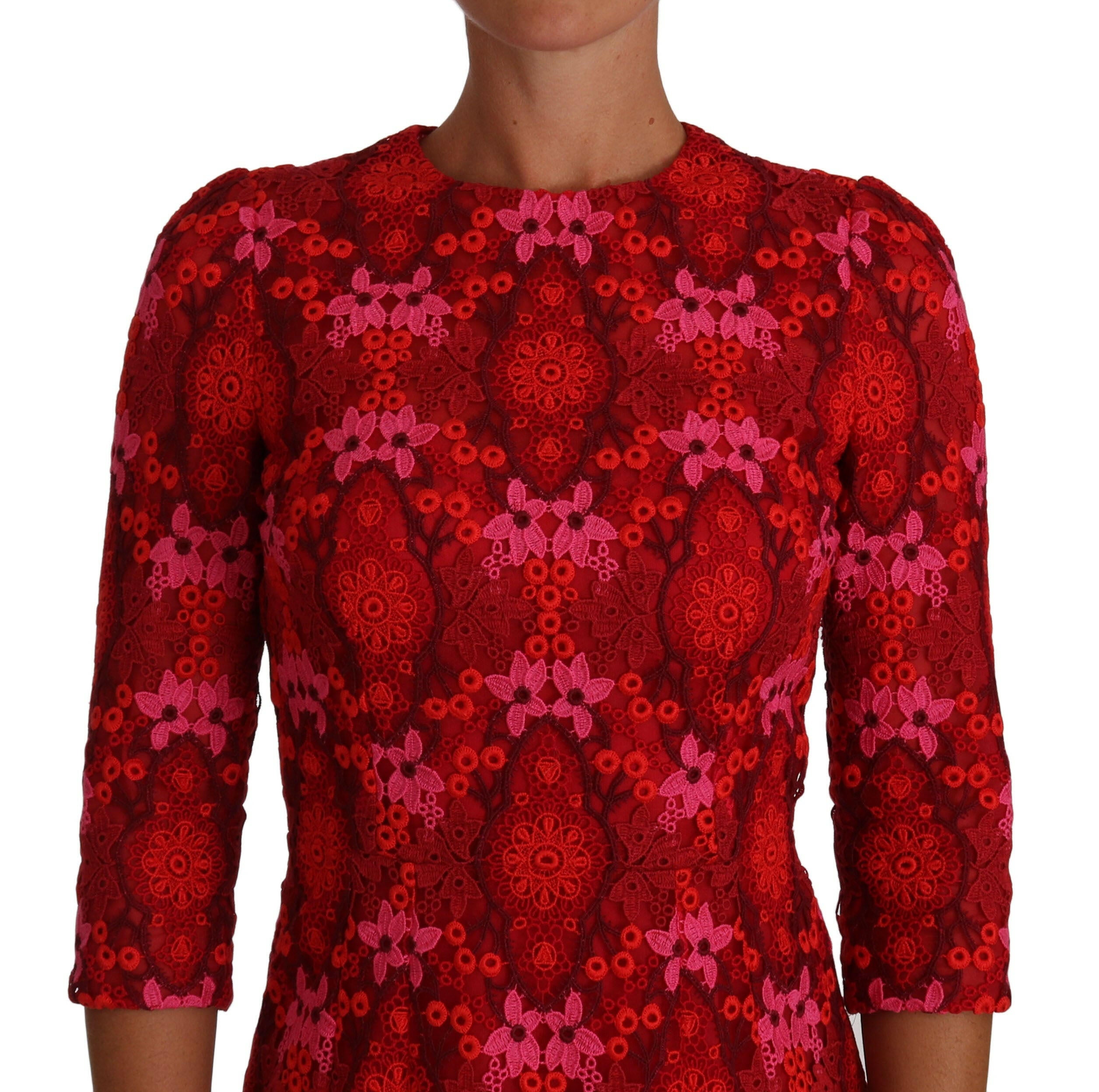 Dolce & Gabbana Floral Crochet Lace Red Pink Sheath Dress -   -  Dolce & Gabbana.
