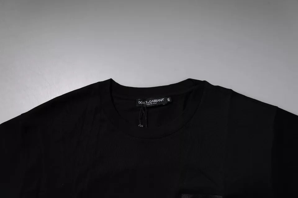 Dolce & Gabbana Black Logo Patch Cotton Crew Neck T-shirt -   -  Dolce & Gabbana.