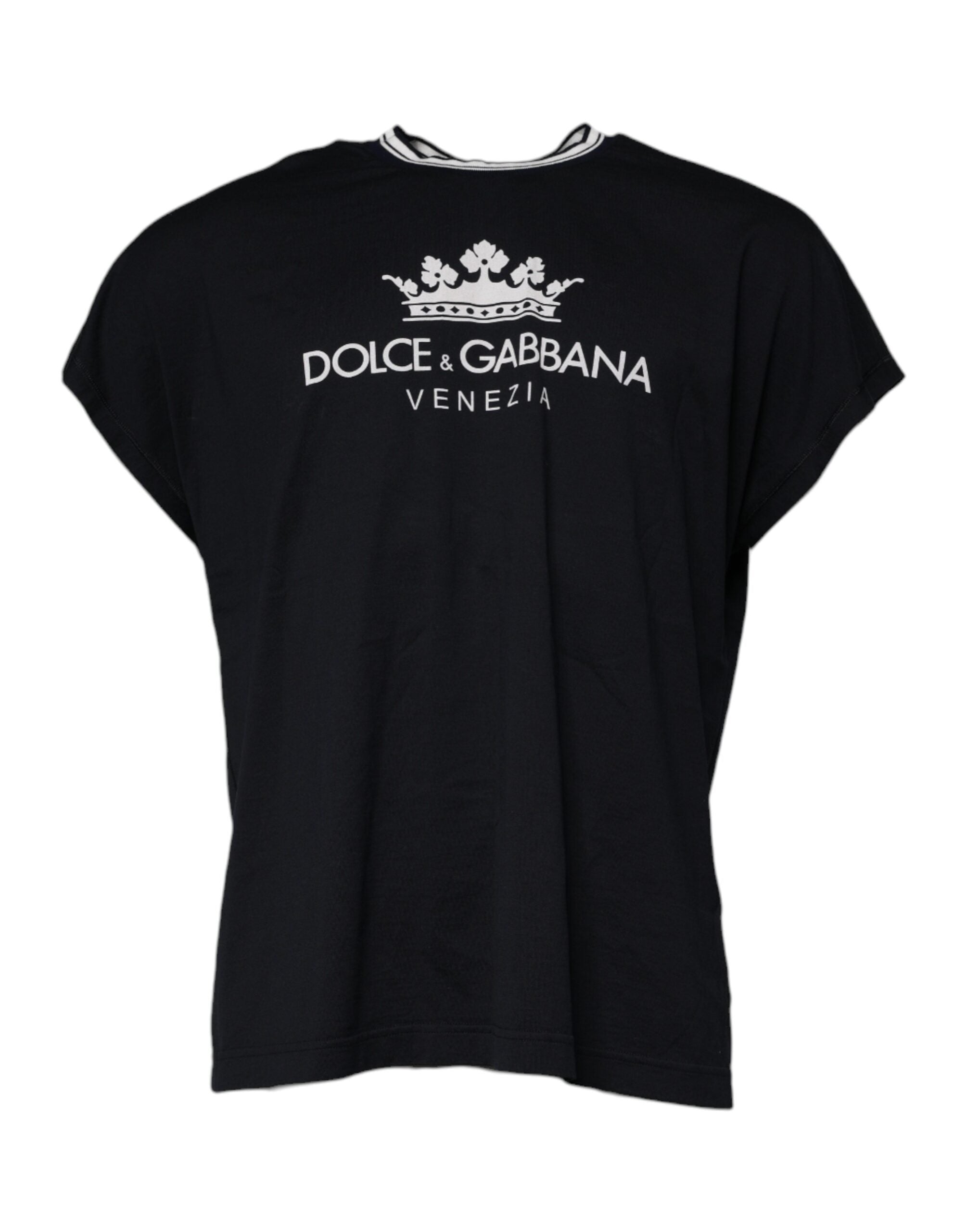 Dolce & Gabbana Dark Blue Logo Crown Cotton Crew Neck T-shirt -   -  Dolce & Gabbana.